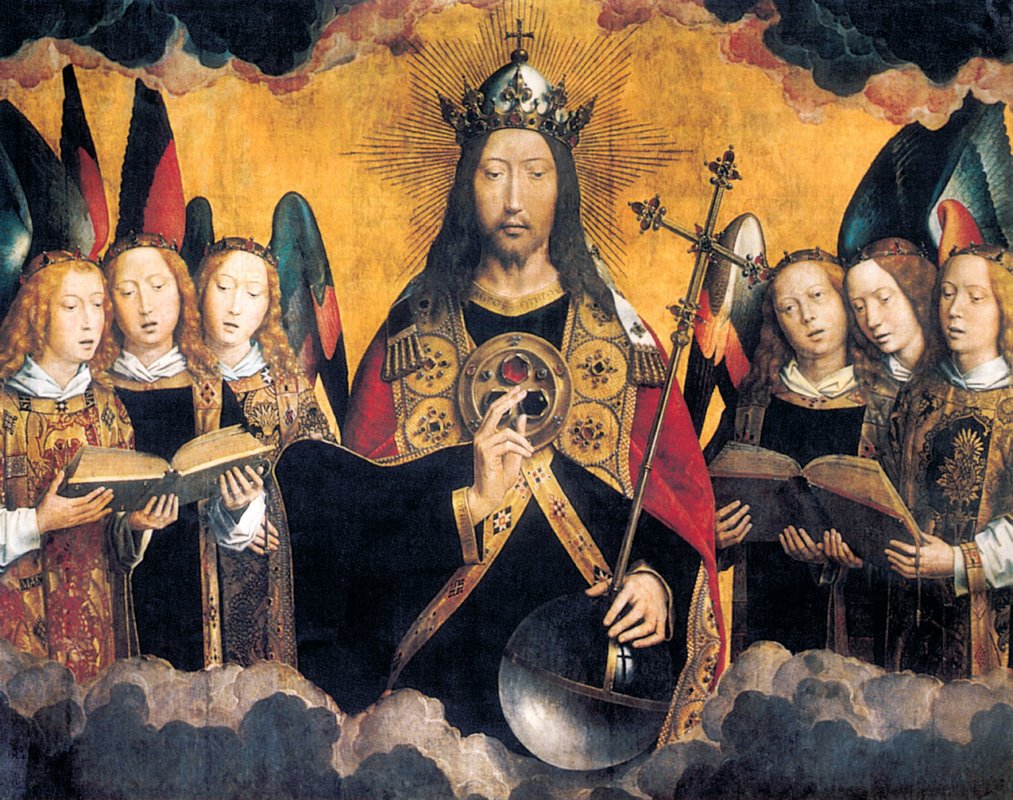 Ханс Мемлинг. Христос с ангелами, славящими Бога Отца. 1475.